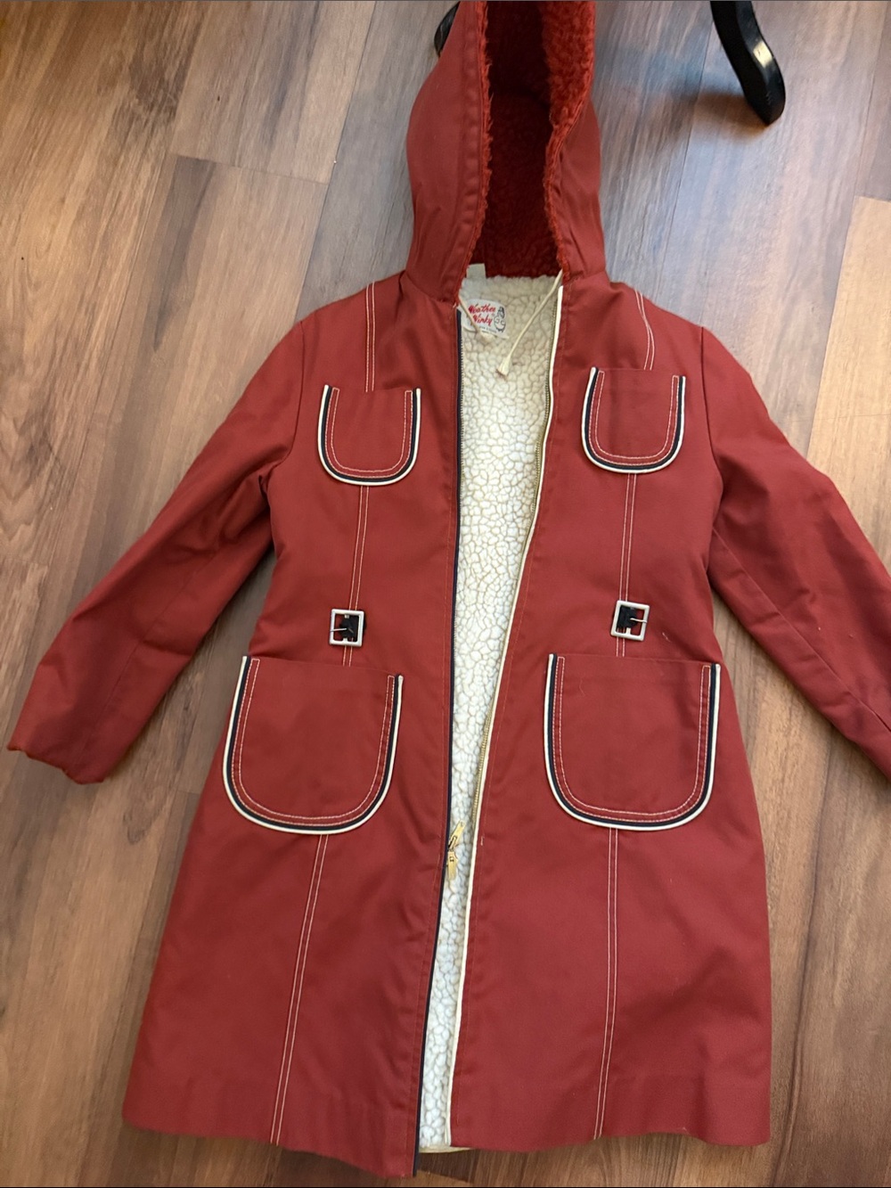 Vintage 1960s/1970s Weather Winky Supak & Sons Hooded Mod Coat Faux Shearling